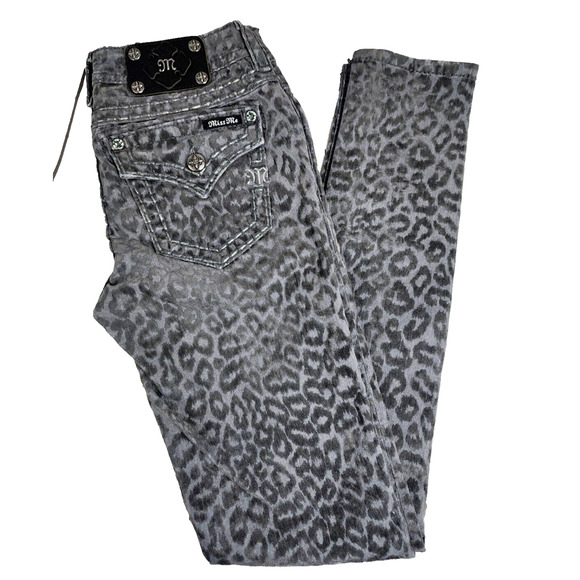 Miss Me Jeans Women’s Sz 27 CARGO SIGNATURE RISE SKINNY LEOPARD PRINT Inseam 33" - Picture 1 of 8